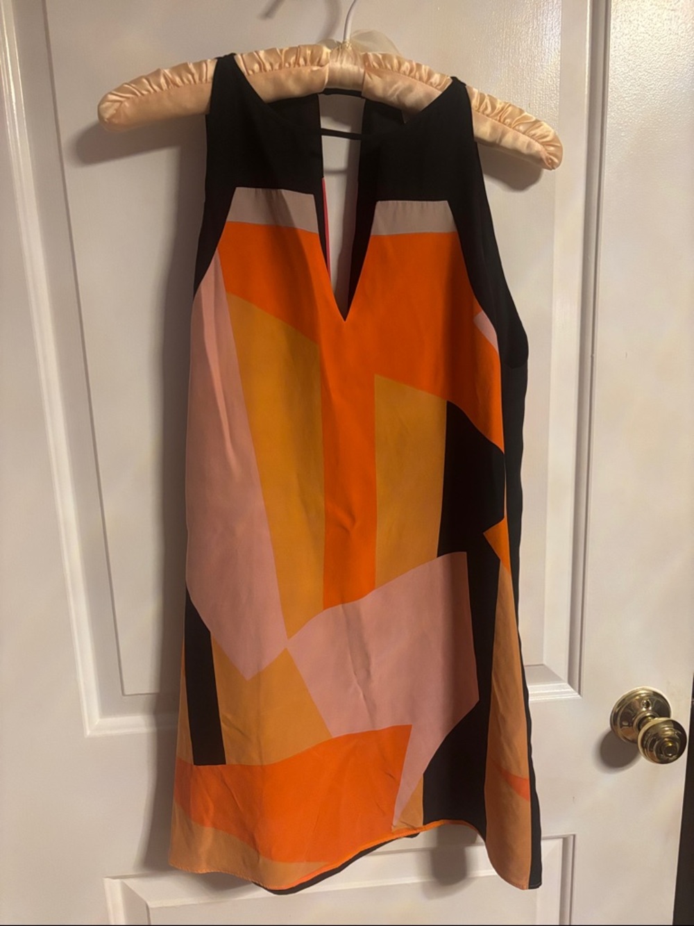 Silk Parker Colorblock Geo Print Mini Dress in Orange, Pink, Black